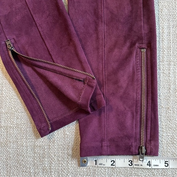 EXPRESS Burgundy Faux Suede Ankle Zip Legging Eggplant Wine Stretch Pant Wmns M - Picture 5 of 15